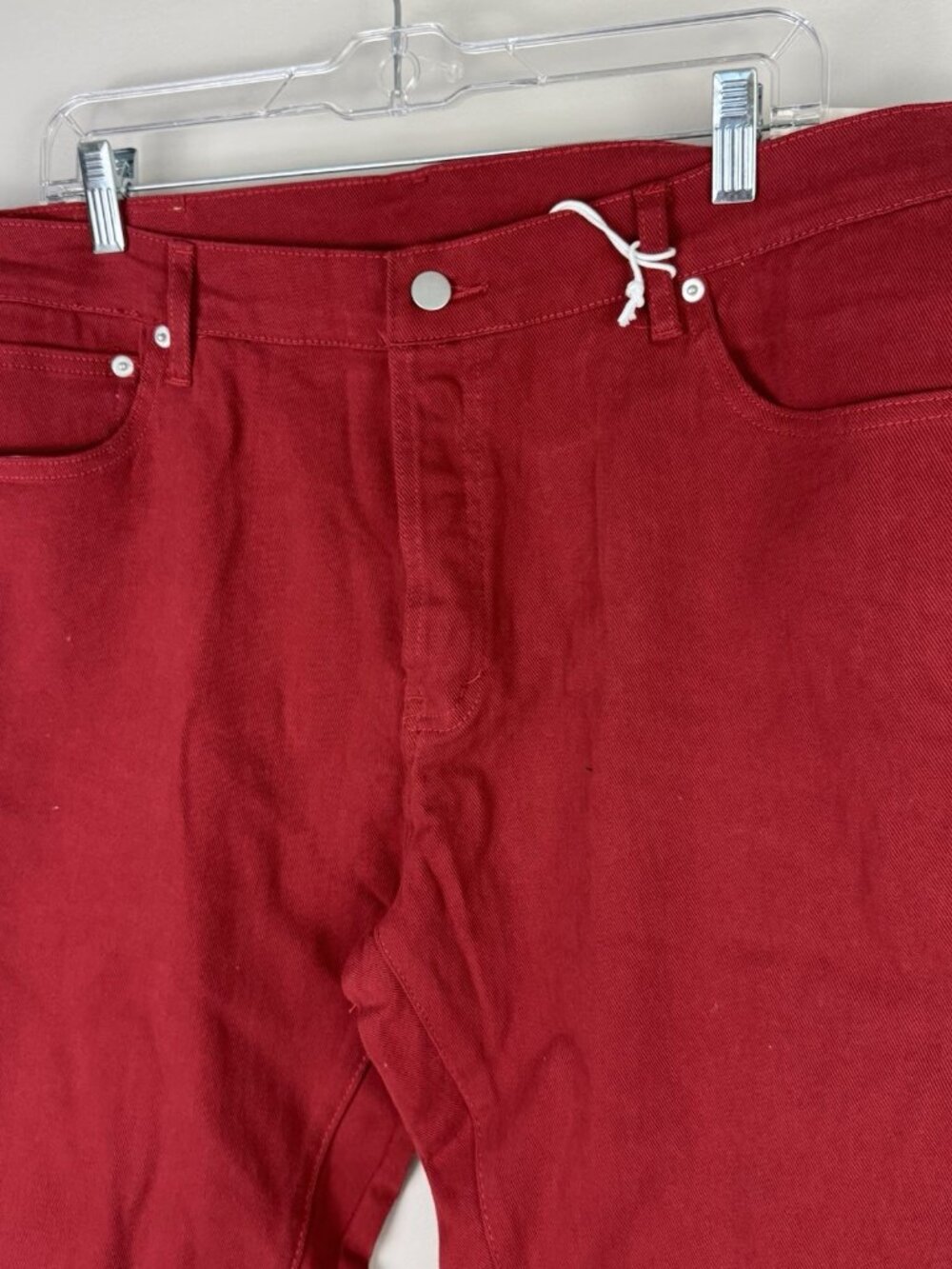mnml Burgundy Twill Slim Flare Pants Mens 38 Raw Hem Streetwear Red Denim - Picture 2 of 7